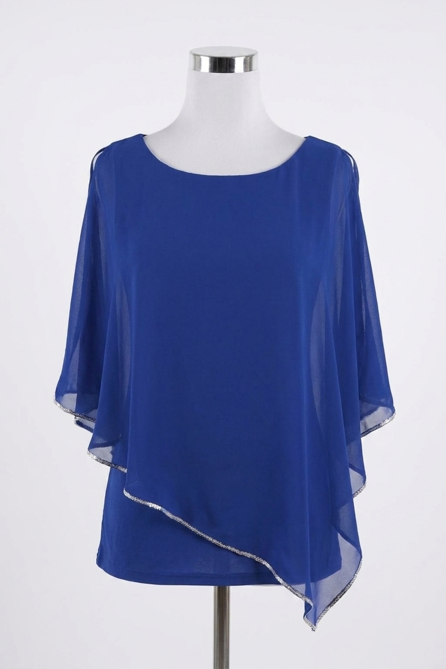 NEW FRANK LYMAN chiffon overlay with embellished trim top in royal